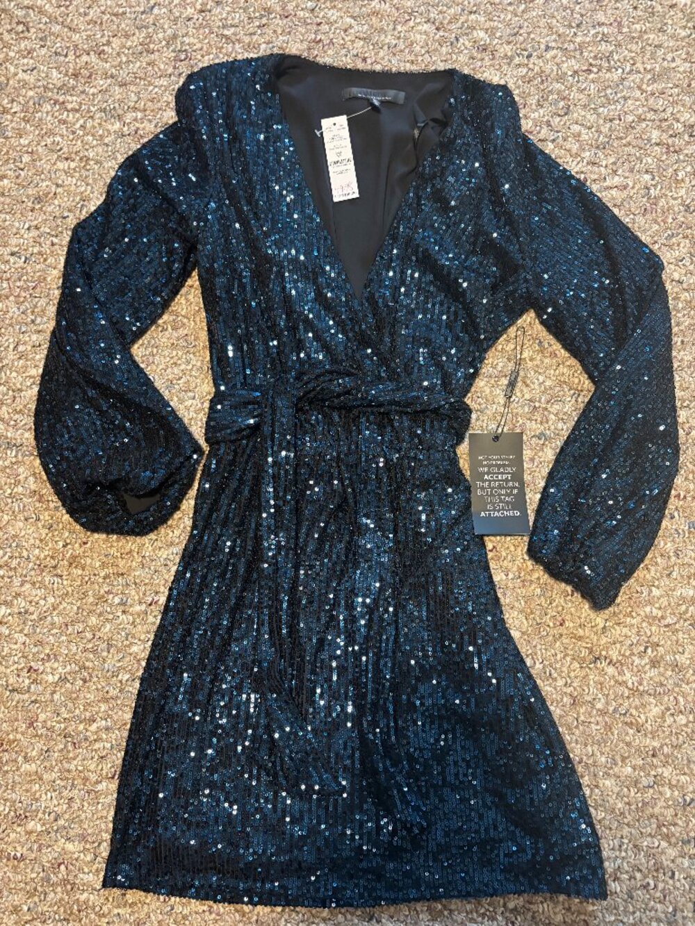 NWT Beautiful Blue Sequin Mini Wrap Dress